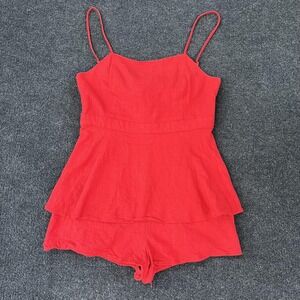 Altar'd State Romper Womens Large Red Linen Tie Back Peplum Layered Shorts